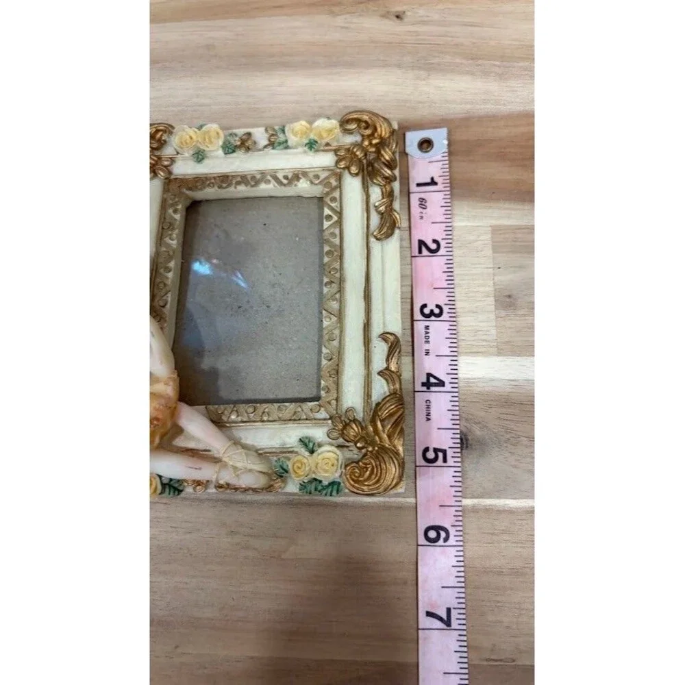 2 Yellow Rose Gold Accent Ballerina Vintage Stand Picture Frames 4 1/4